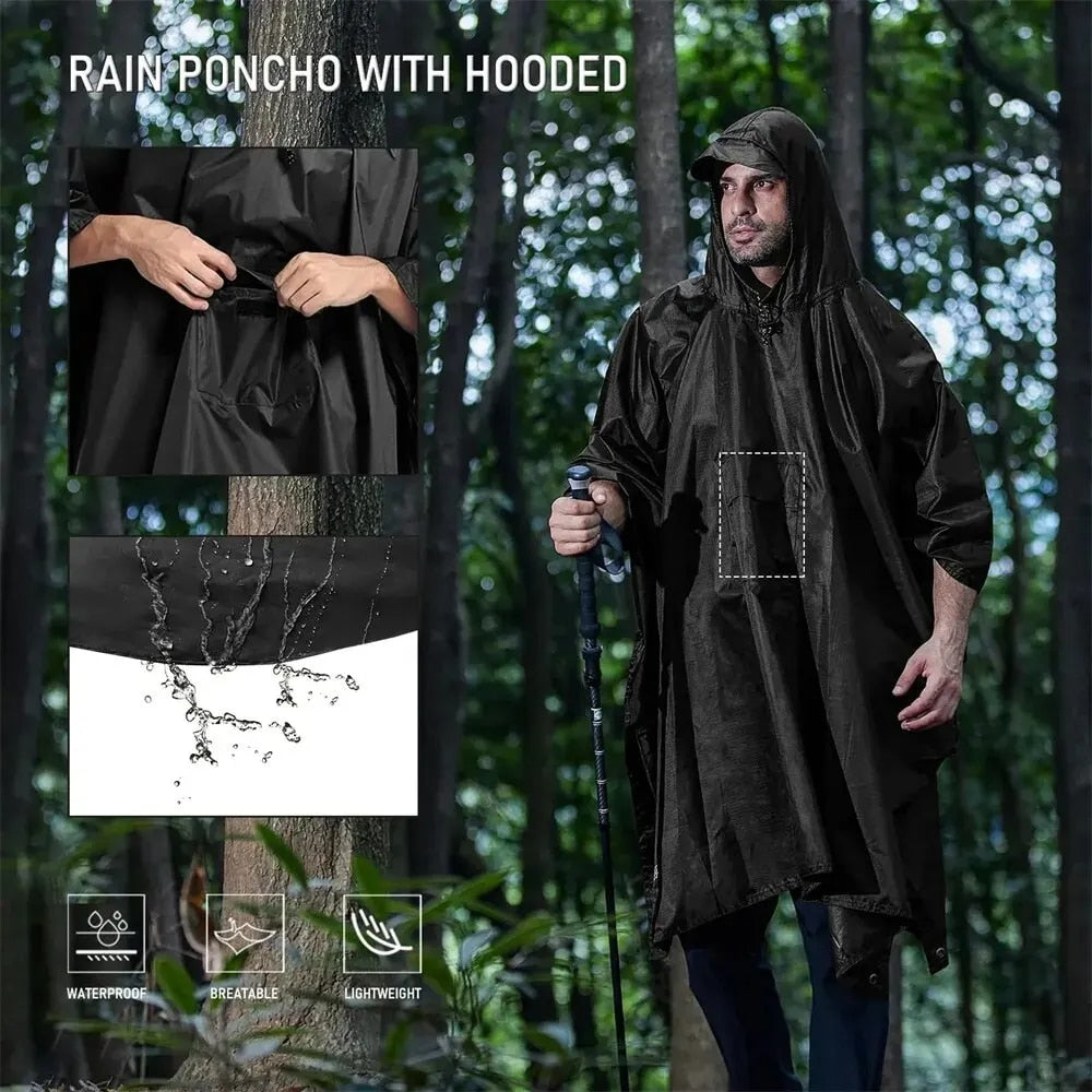 3 In 1 Outdoor Raincoat Hooded Sleeve Waterproof Rain Poncho