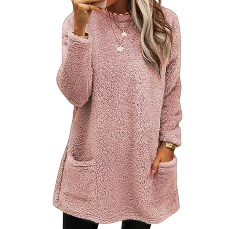 Plush Long-sleeved Pocket Sweatshirt