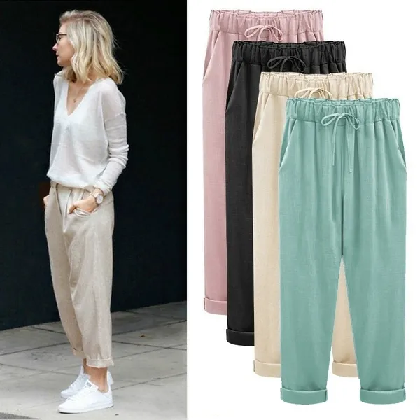 Women's Fashion Drawstring Pants Loose Casual Long Pants