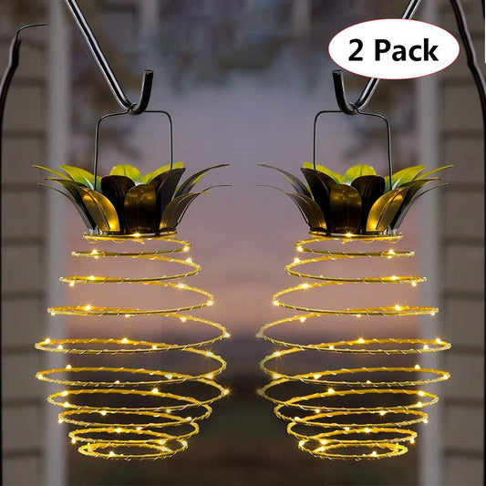 2 Pack Solar Lamp Pineapple Iron Lantern Led Copper Wire String Light