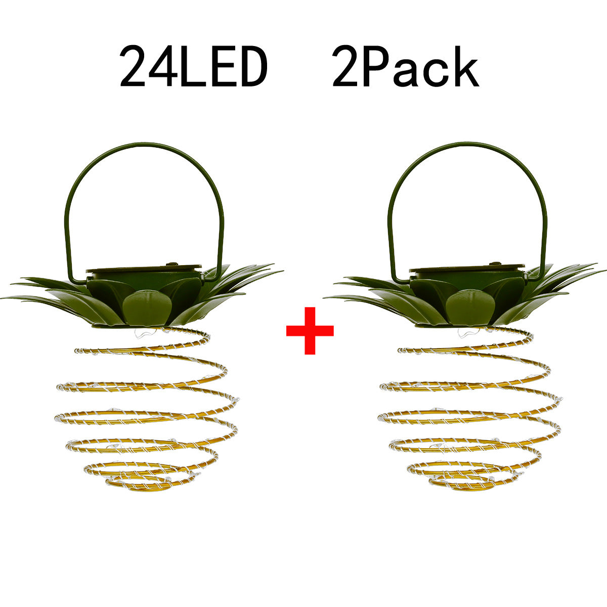 2 Pack Solar Lamp Pineapple Iron Lantern Led Copper Wire String Light