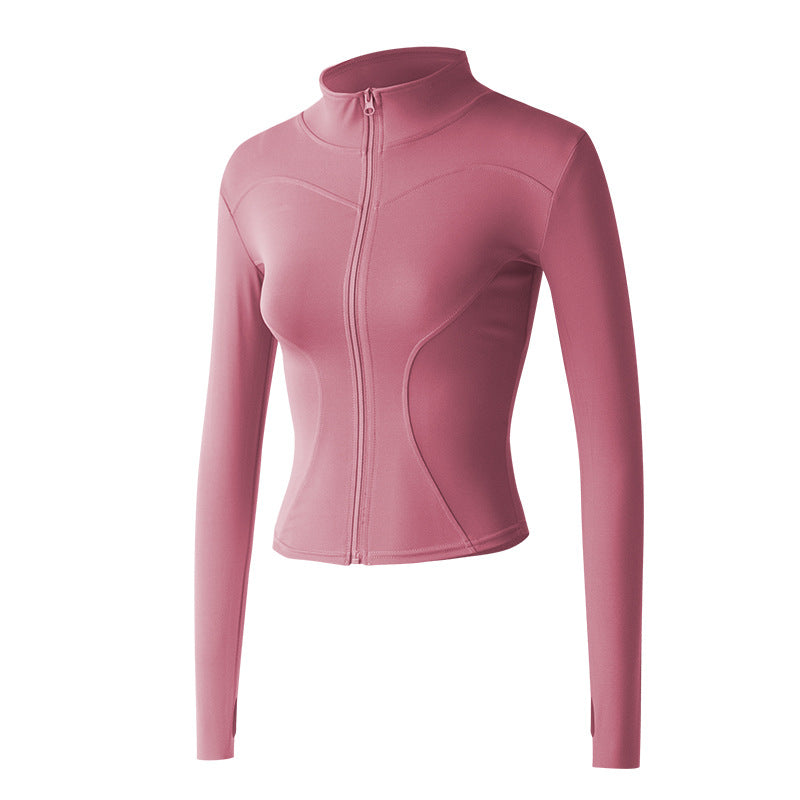 Women's Turtle Neck Yoga Track Jacket With Thumb Holes And Slimming Fit