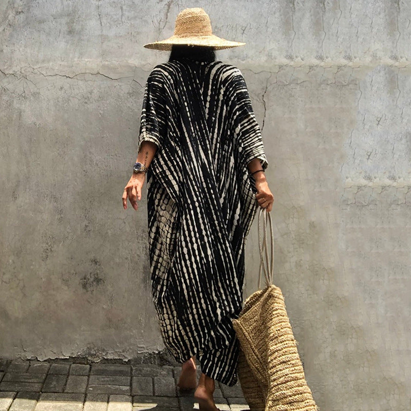 Stylish Tie Dye Open Front Long Kimono Swimsuit Cover up