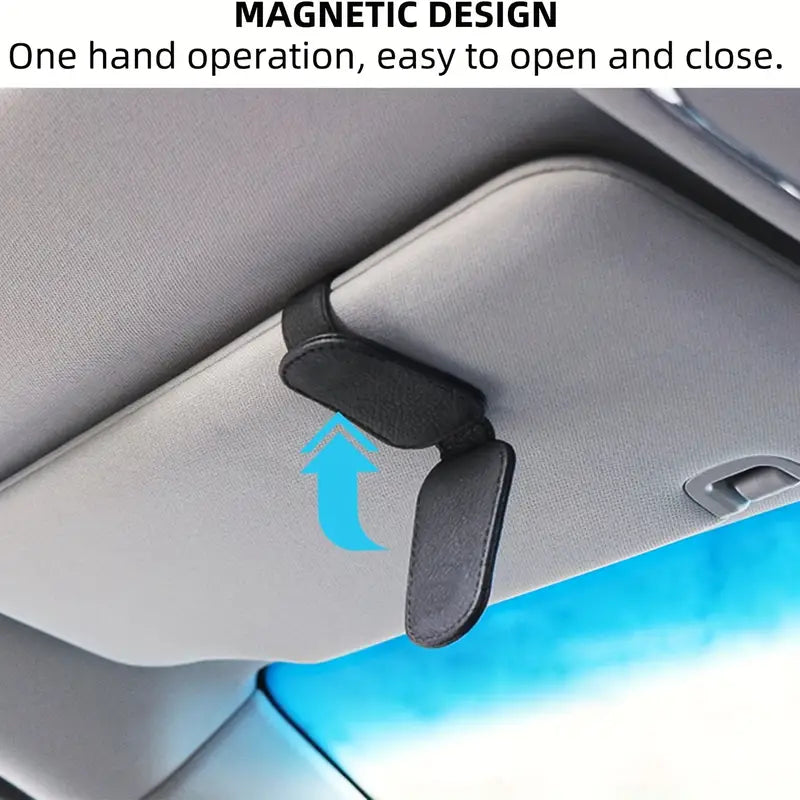 Magnetic PU Leather Sunglasses Holder for Car Visor