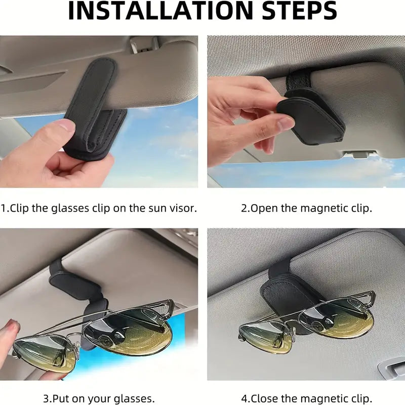 Magnetic PU Leather Sunglasses Holder for Car Visor