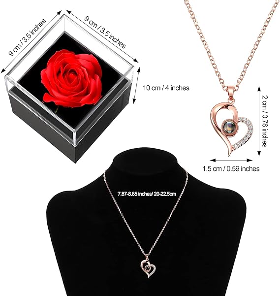 Preserved Rose w/Love You Necklaces Gift Set