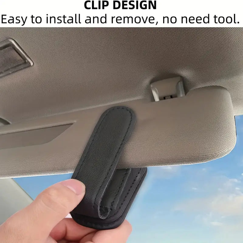 Magnetic PU Leather Sunglasses Holder for Car Visor