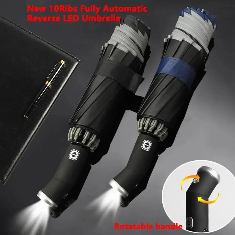 Fully Automatic Sun Protection Umbrella Folding Waterproof Umbrella With LED Flashlight