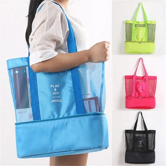 Cooler Picnic Bag Mesh Beach Tote Bag Food Drink Storage