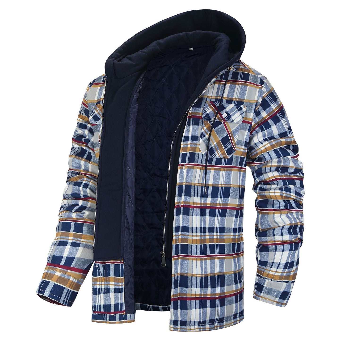 Men's Thickened Hooded Plaid Shirt Casual Jacket