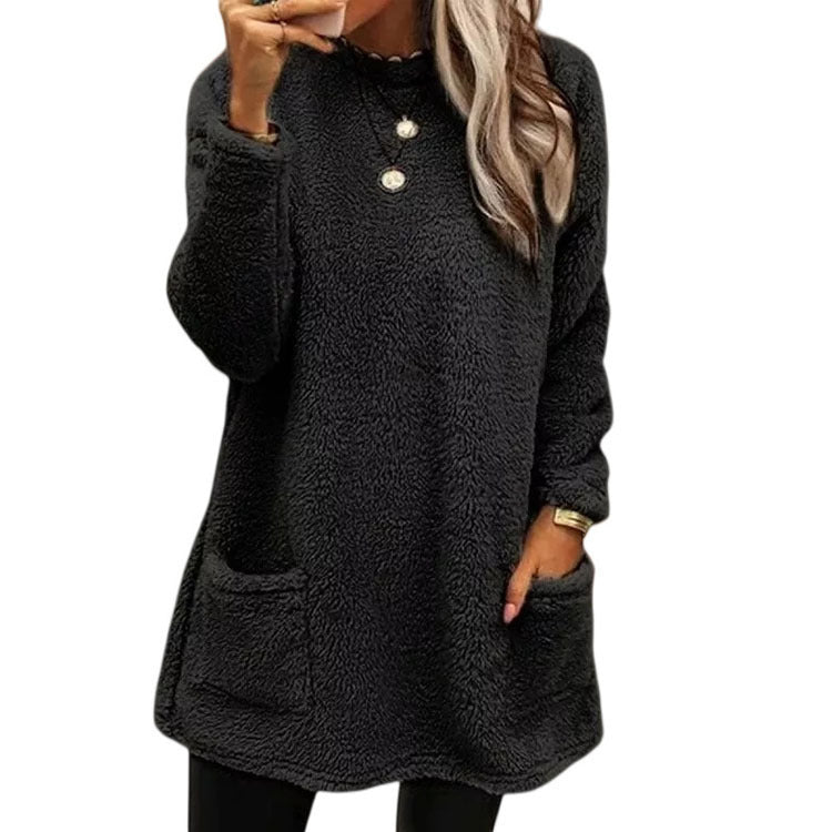 Plush Long-sleeved Pocket Sweatshirt