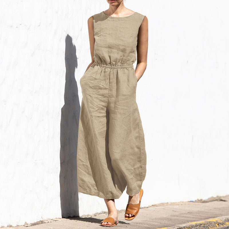 Women's Casual High Waist Sleeveless Wide Leg Jumpsuit