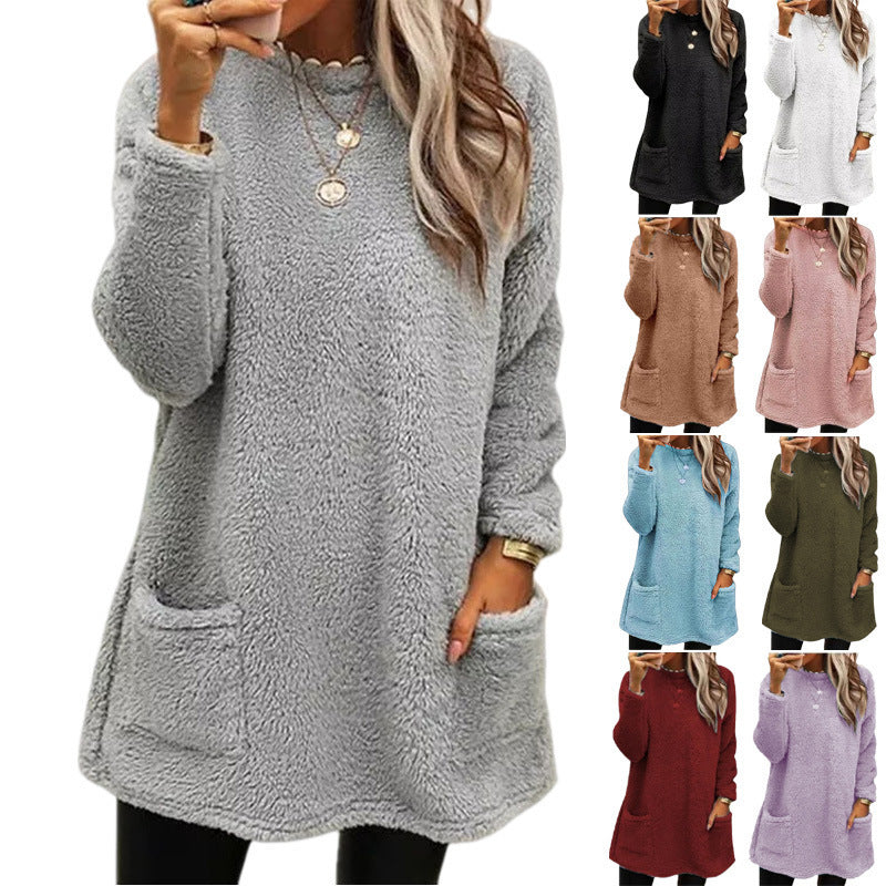 Plush Long-sleeved Pocket Sweatshirt