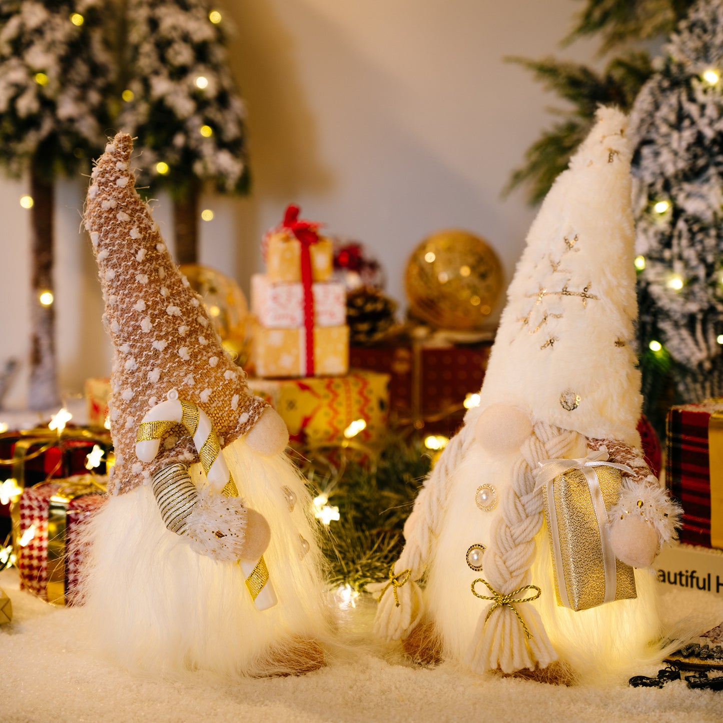 Set of 2 Light Up Christmas Gnomes