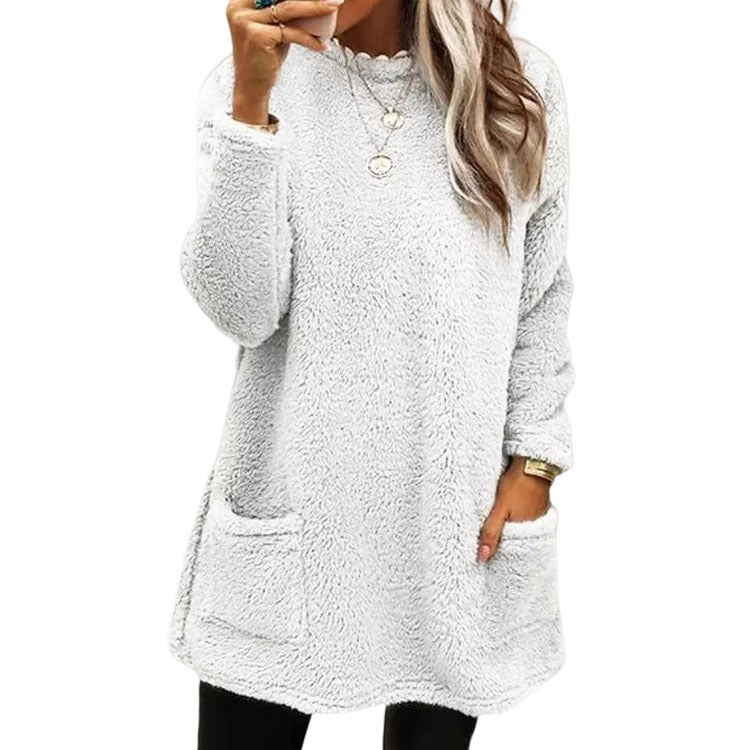Plush Long-sleeved Pocket Sweatshirt