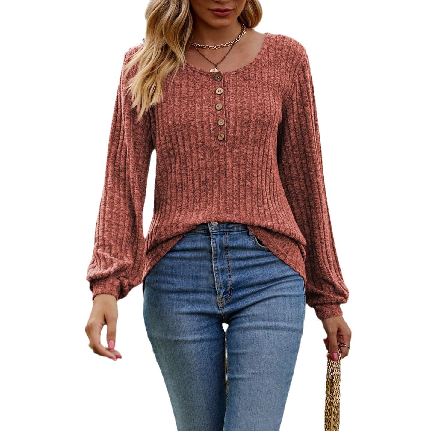 Round Neck Solid Color Long Sleeve T-shirt