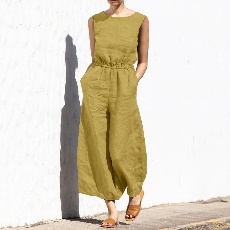 Women's Casual High Waist Sleeveless Wide Leg Jumpsuit