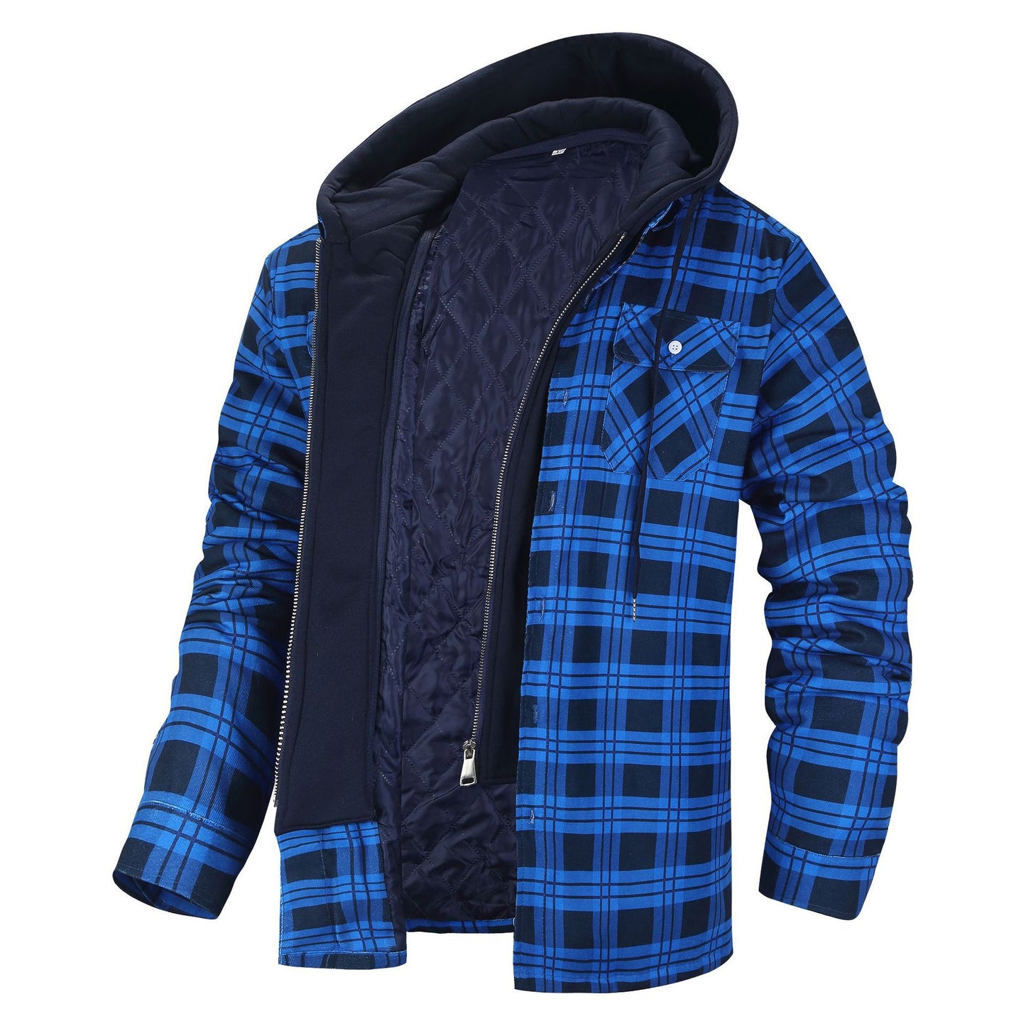 Men's Thickened Hooded Plaid Shirt Casual Jacket