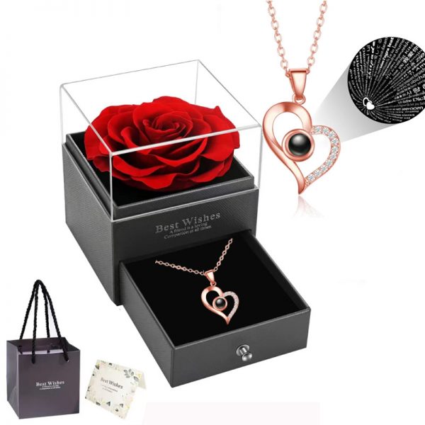 Preserved Rose w/Love You Necklaces Gift Set