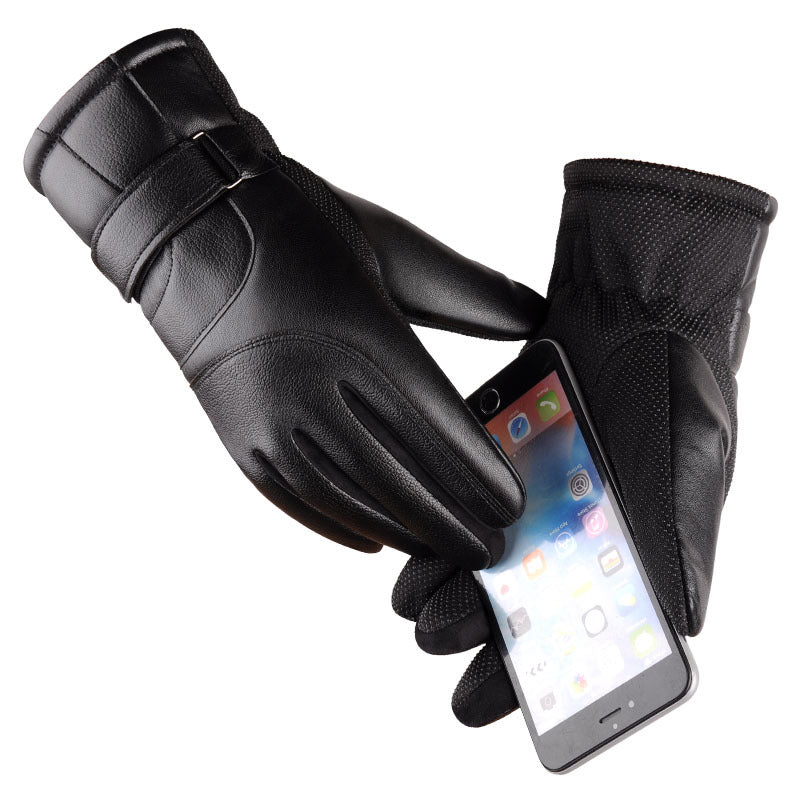 Men's PU Leather Waterproof Touch Screen Gloves