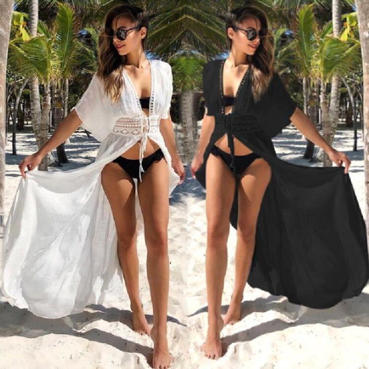 Women Long Beach  Open Front Bikini Swimsuit Cover Up