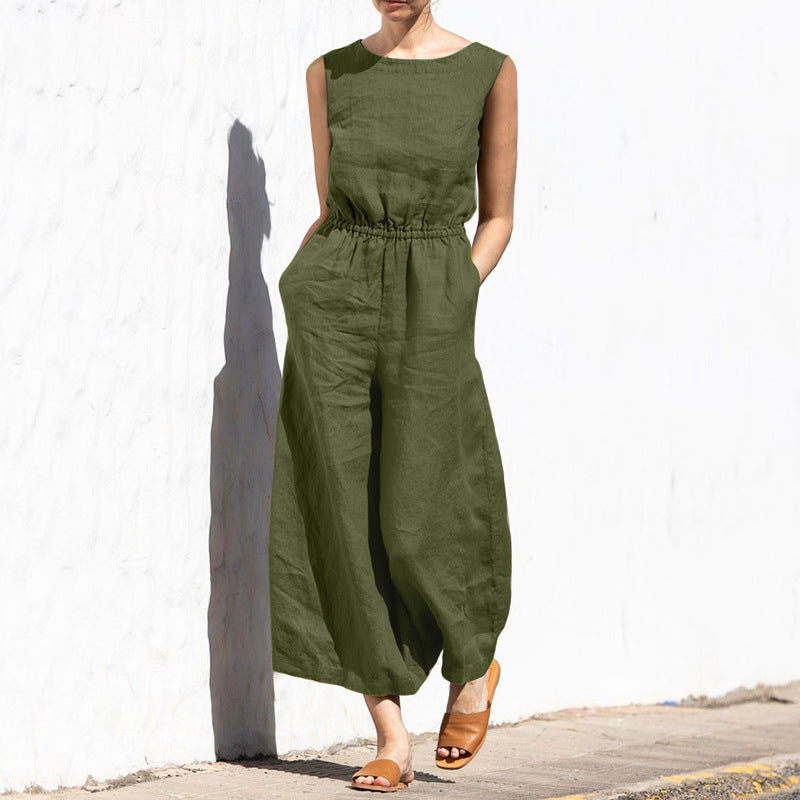 Women's Casual High Waist Sleeveless Wide Leg Jumpsuit