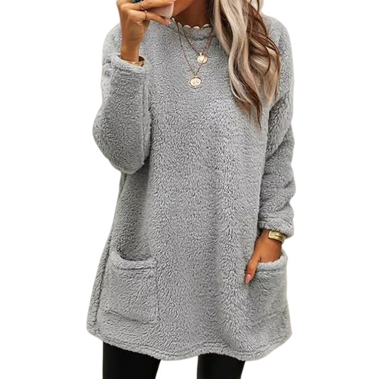 Plush Long-sleeved Pocket Sweatshirt