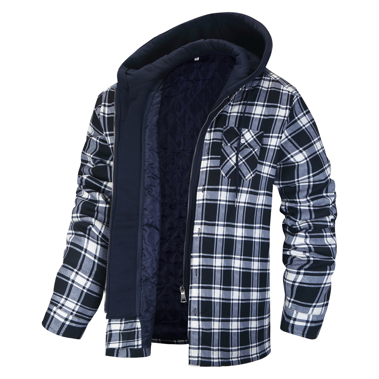 Men's Thickened Hooded Plaid Shirt Casual Jacket