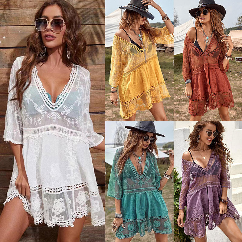 Women's Contrast Lace Bathing Suit Cover Up