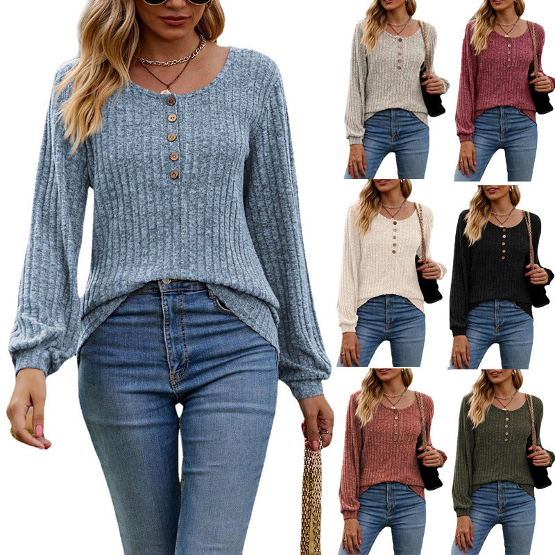 Round Neck Solid Color Long Sleeve T-shirt