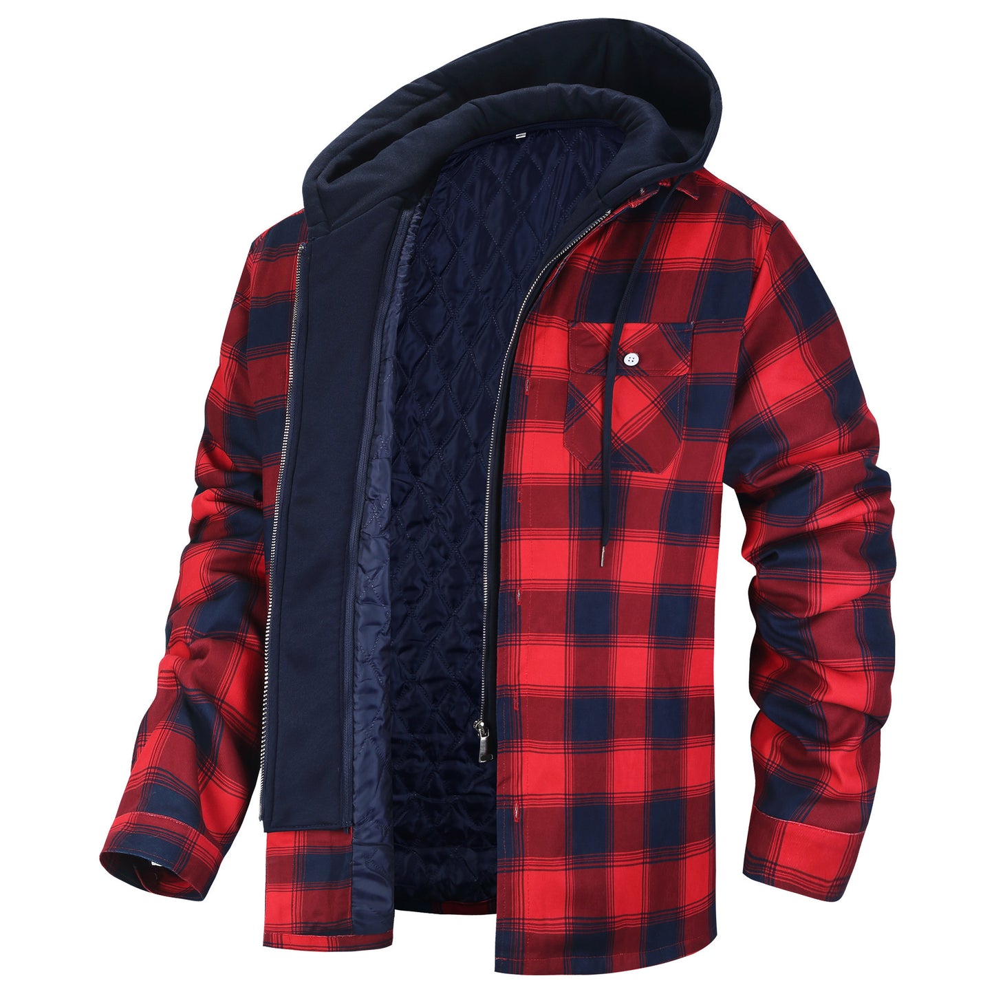 Men's Thickened Hooded Plaid Shirt Casual Jacket