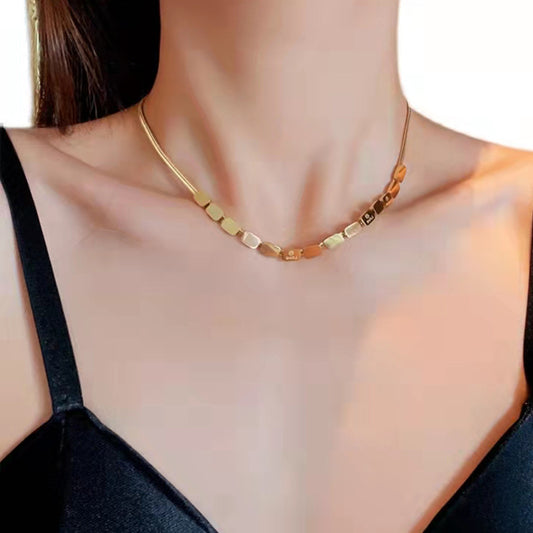 Simple Square Snake Bone Chain Necklace