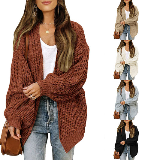 Womens Lantern Sleeve Knit Cardigan